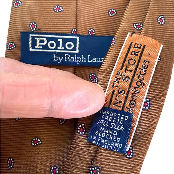 POLO RALPH LAUREN MEN’S VINTAGE BROWN SILK TIE, MADE IN ENGLAND - Picture 7 of 11
